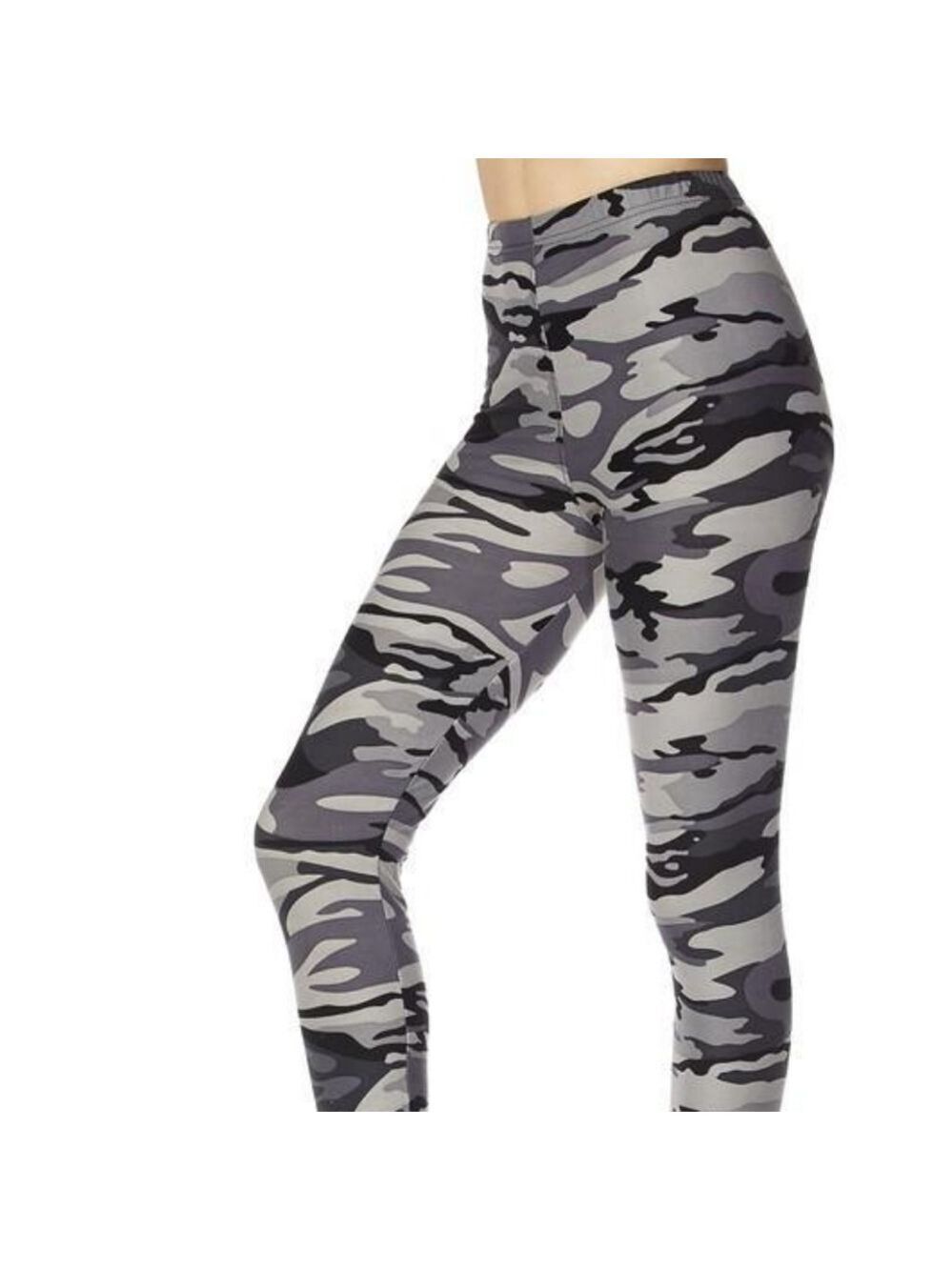 LEGGINGS DEPOT Black & Gray Camouflage Print Full Length Leggings Size 10 NWT